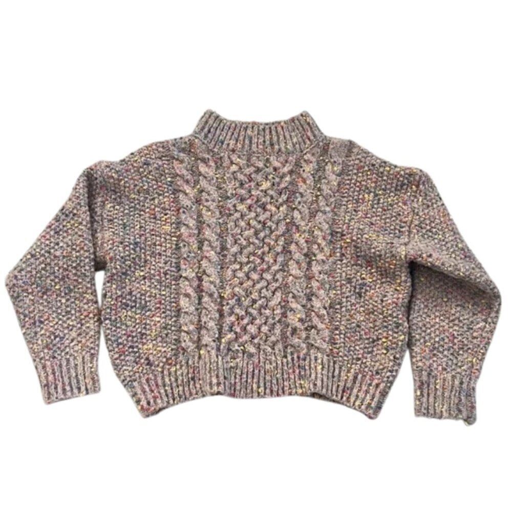 Harper Heritage Light Tan and Confetti Cable Knit Crop Sweater - Size L